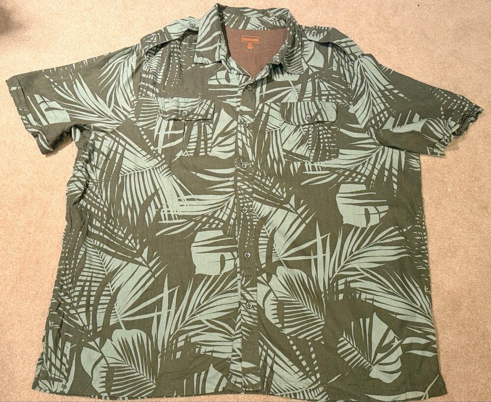 Boulder Creek Trading Co Mens 3XL Tall Green Tropical Palm Leaf Linen Shirt